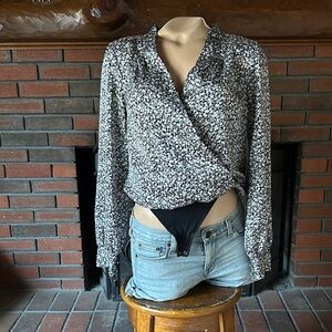 Abercrombie & Fitch  Floral Wrap Blouse Body Suit  - Black and White- Small